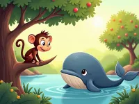 قصه کوتاه و آموزنده میمون و نهنگ برای کودکان