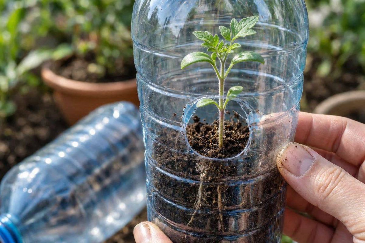 کاشت گوجه فرنگی در بطری پلاستیکی؛ روشی خلاقانه برای آپارتمان نشین ها