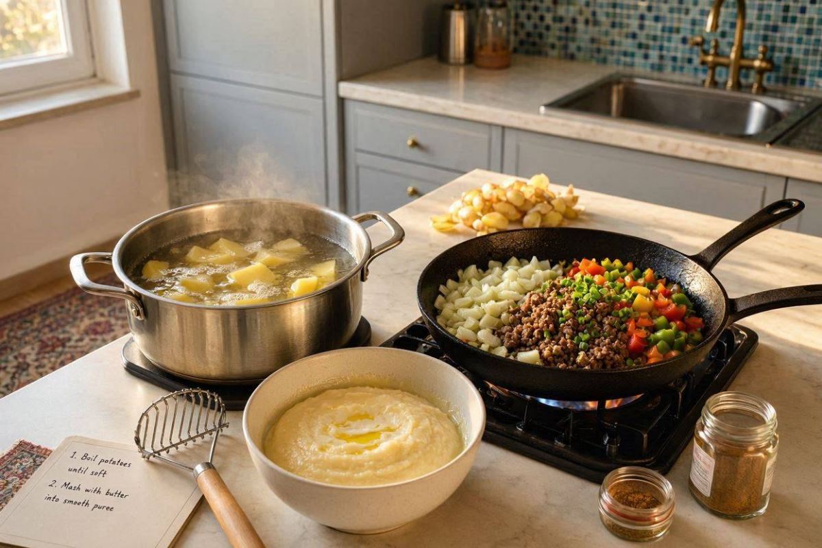 طرز تهیه یک غذای متفاوت و خوشمزه با سیب زمینی و گوشت چرخ کرده