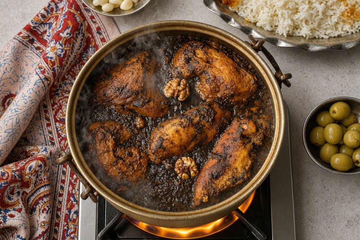 طرز تهیه یک خورش شمالی پرعطر با رب انار و گردو؛ مرغ ترش مخصوص مهمانی ها