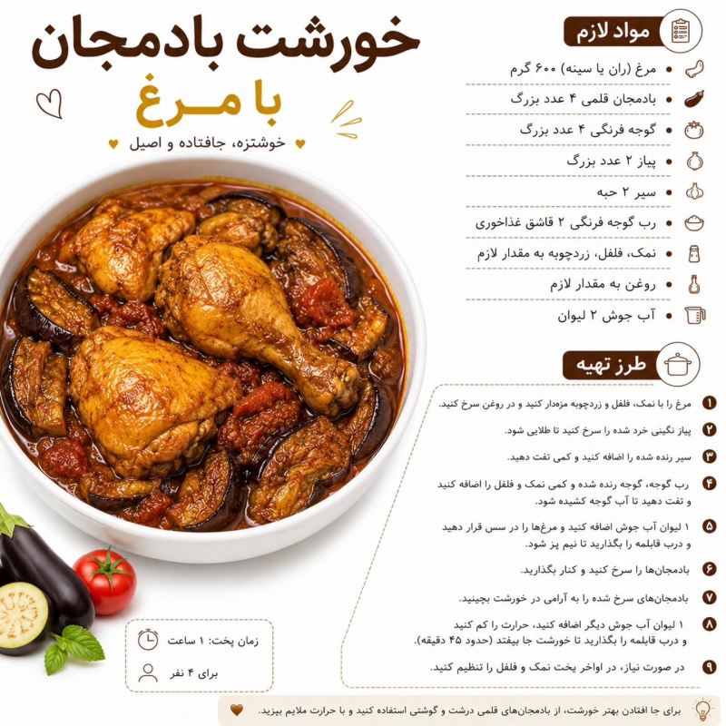 طرز تهیه ۱۵ مدل خورشت خوشمزه با مرغ؛ دیگه مرغ رو تکراری نپز!