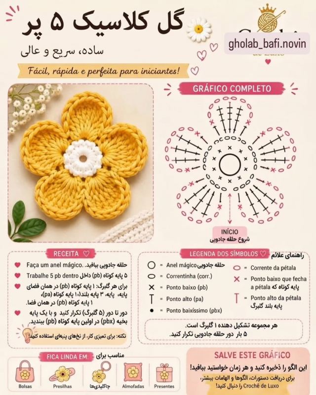 آموزش بافت چندین مدل گل با قلاب + الگوها