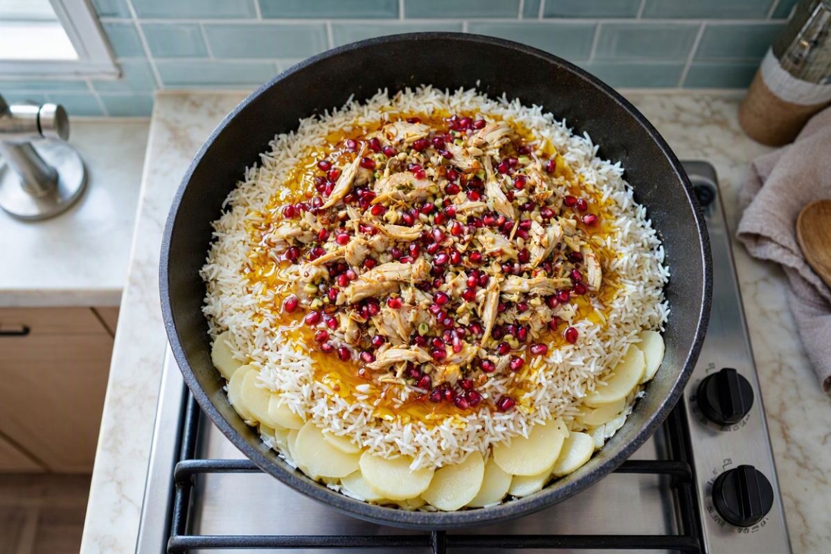 طرز تهیه انار پلو با مرغ؛ خوش رنگ، مجلسی و خوشمزه