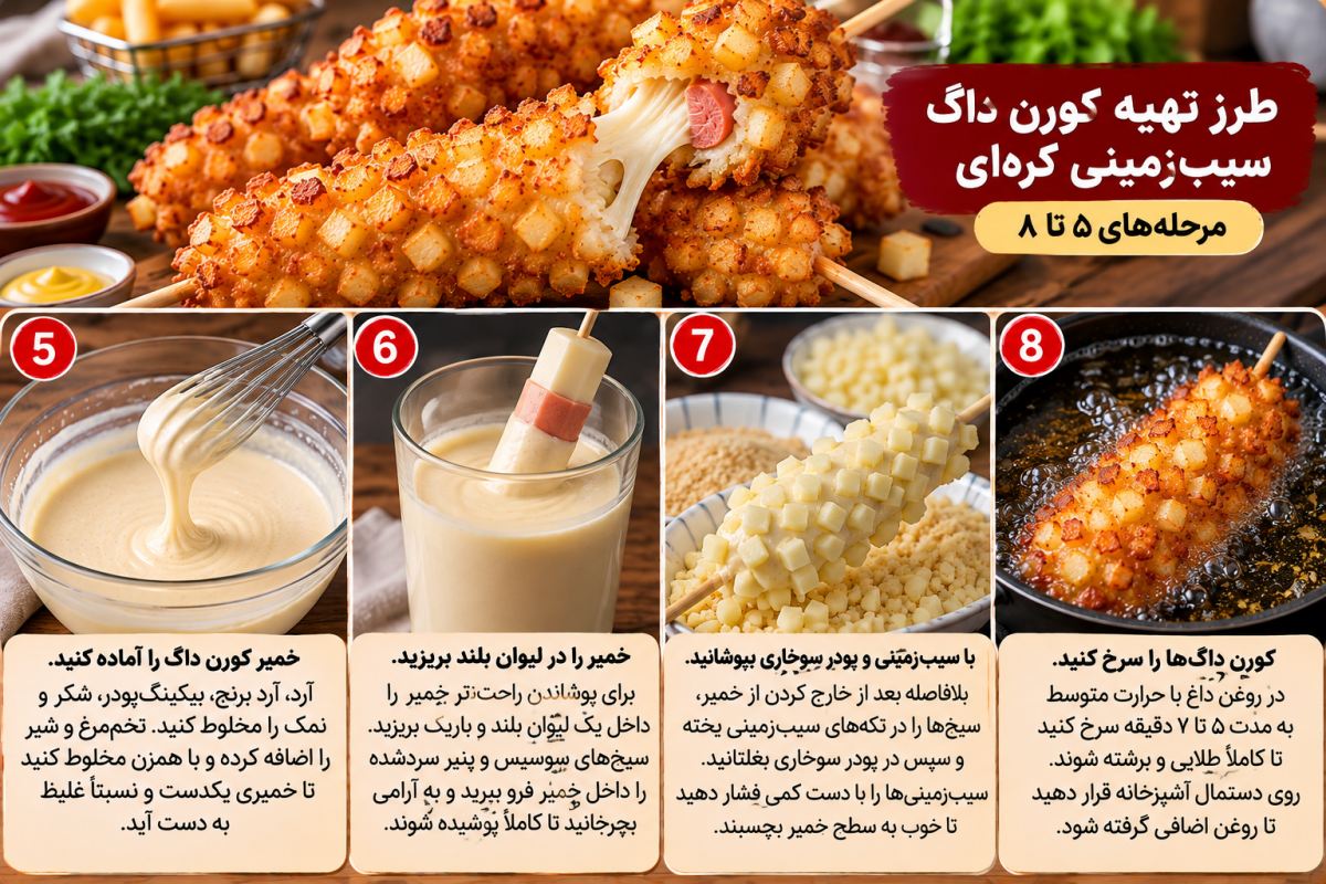 طرز تهیه کورن داگ سیب زمینی؛ یه میان وعده خوشمزه با مواد ساده