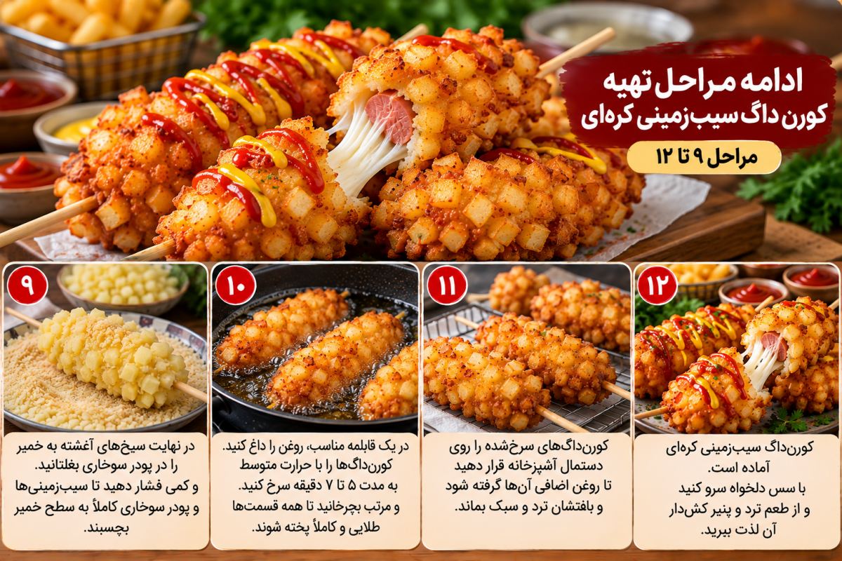 طرز تهیه کورن داگ سیب زمینی؛ یه میان وعده خوشمزه با مواد ساده