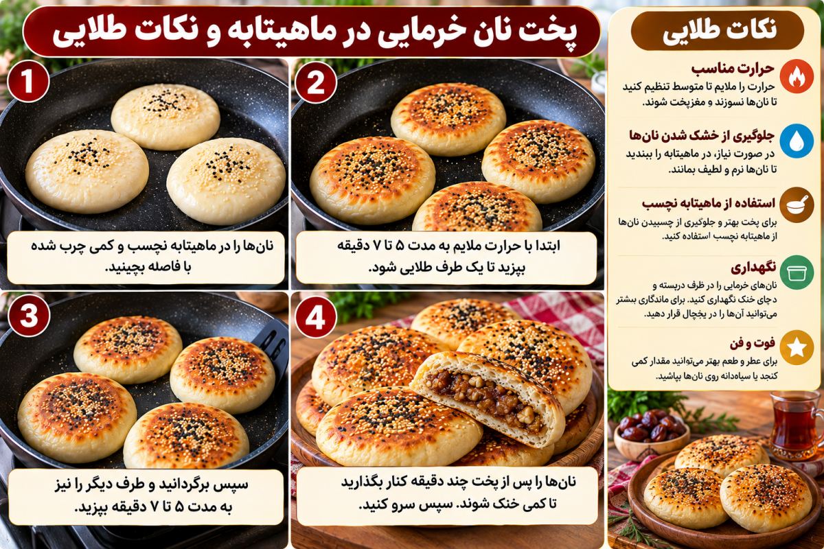 طرز تهیه نان خرمایی تابه ای؛ نرم و خوشمزه بدون فر و با مواد ساده