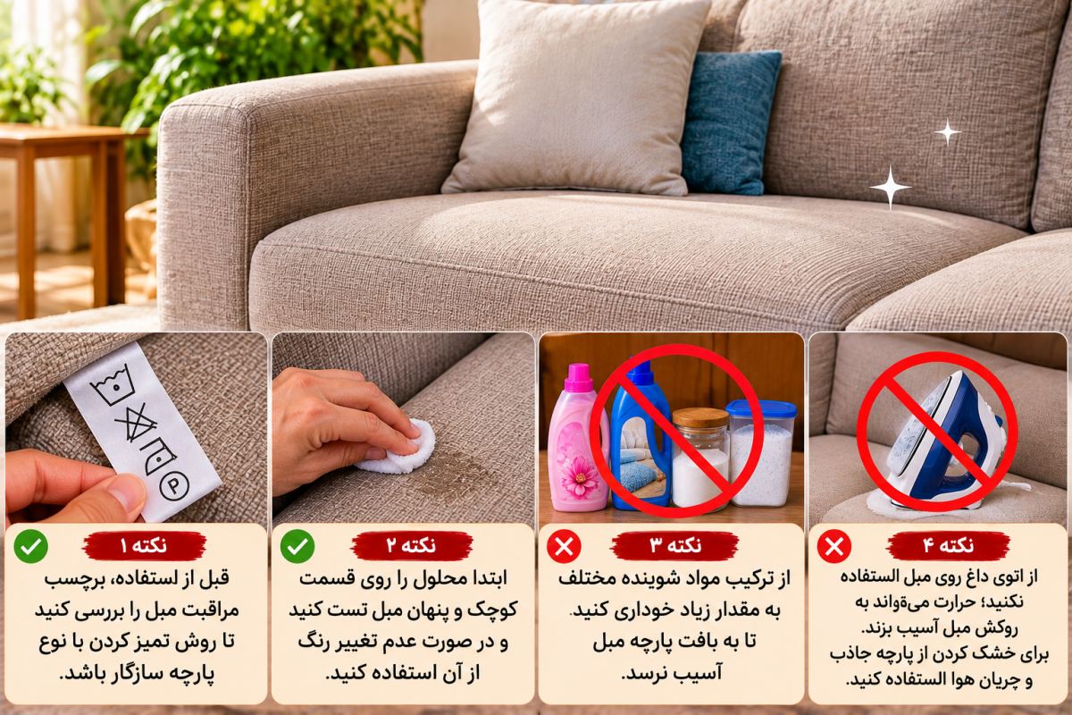ترفند تمیز کردن مبل پارچه ای در خانه با اتو ؛ بدون دستگاه مبل شویی