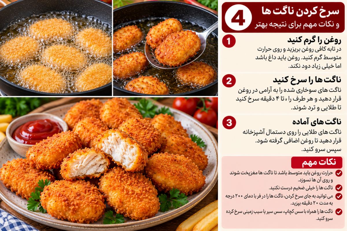 طرز تهیه ناگت مرغ با نان باگت؛ ترد و خوشمزه مثل فست فودی ها!