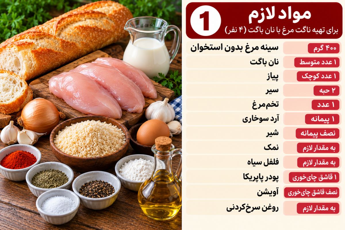 طرز تهیه ناگت مرغ با نان باگت؛ ترد و خوشمزه مثل فست فودی ها!