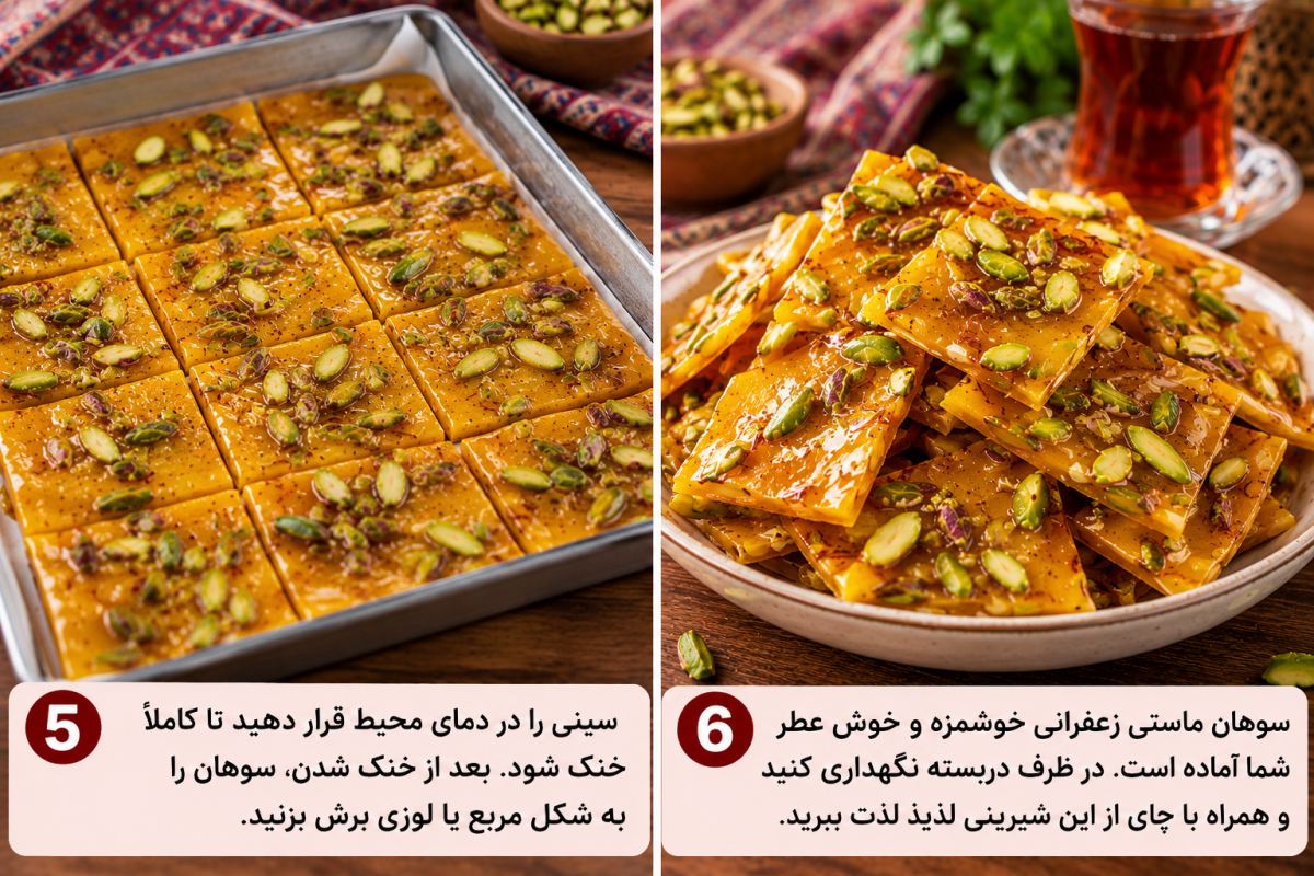 «طرز تهیه سوهان ماستی زعفرانی؛ شیرینی خوشمزه با فقط ۴ ماده ساده»