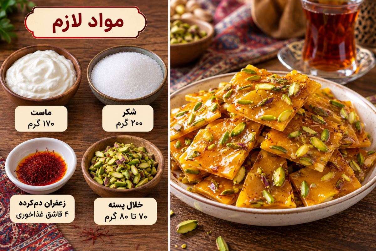 «طرز تهیه سوهان ماستی زعفرانی؛ شیرینی خوشمزه با فقط ۴ ماده ساده»