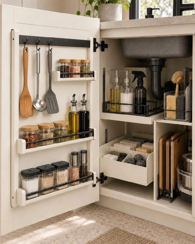 ایده های خلاقانه نظم دهنده روی درب کابینت؛ کاربردی و کم هزینه