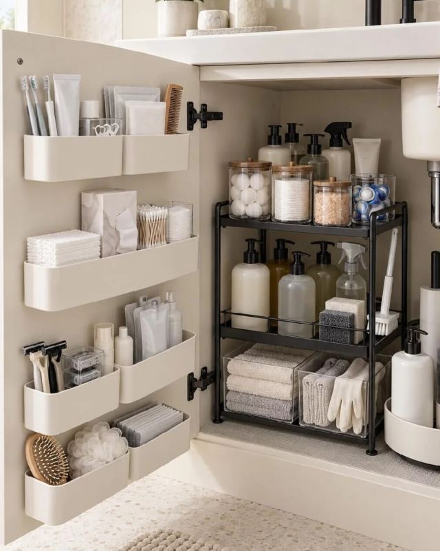 ایده های خلاقانه نظم دهنده روی درب کابینت؛ کاربردی و کم هزینه