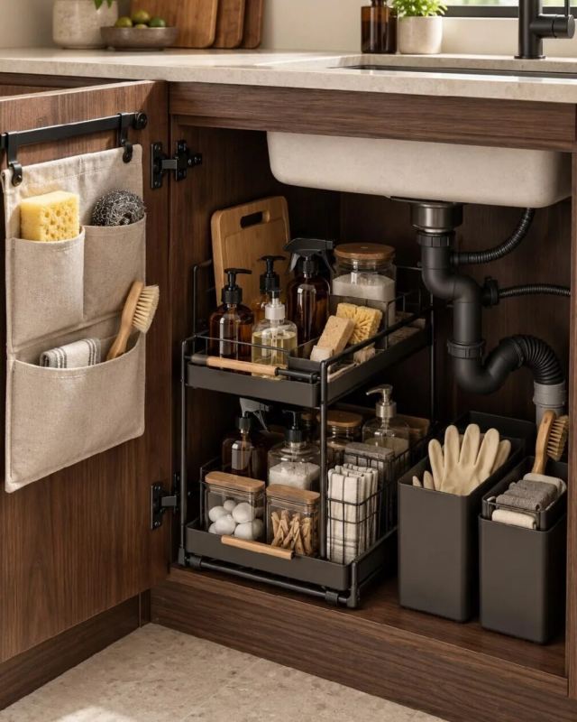 ایده های خلاقانه نظم دهنده روی درب کابینت؛ کاربردی و کم هزینه