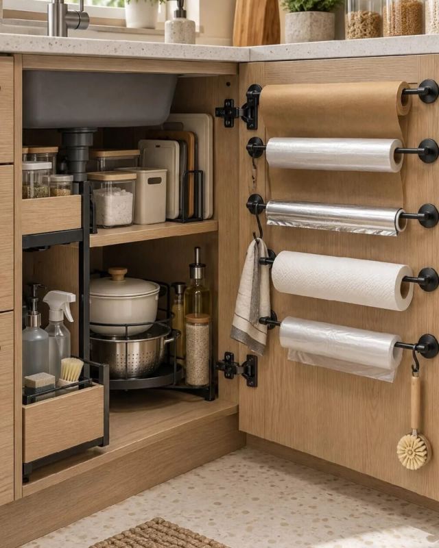 ایده های خلاقانه نظم دهنده روی درب کابینت؛ کاربردی و کم هزینه