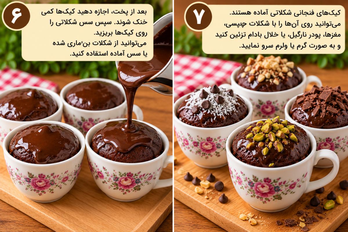 طرز تهیه کیک شکلاتی فنجانی بدون فر؛ نرم، پف دار و خوشمزه با قابلمه!