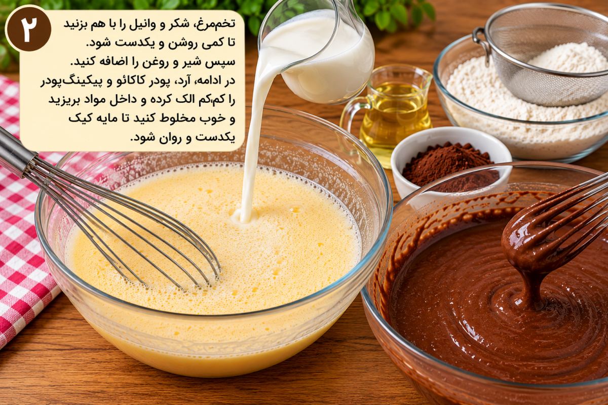 طرز تهیه کیک شکلاتی فنجانی بدون فر؛ نرم، پف دار و خوشمزه با قابلمه!