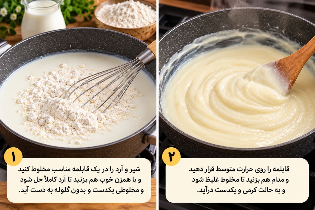 آموزش حلوای شیر زعفرانی با تزیین زیبا و مجلسی
