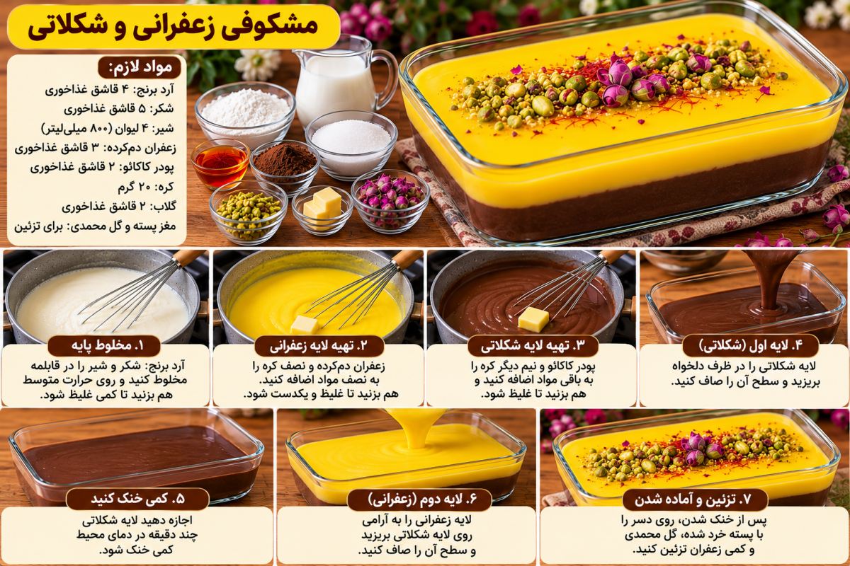 طرز تهیه ۵ مدل دسر مشکوفی با شیر و نشاسته؛ خوشمزه، اقتصادی و بدون فر