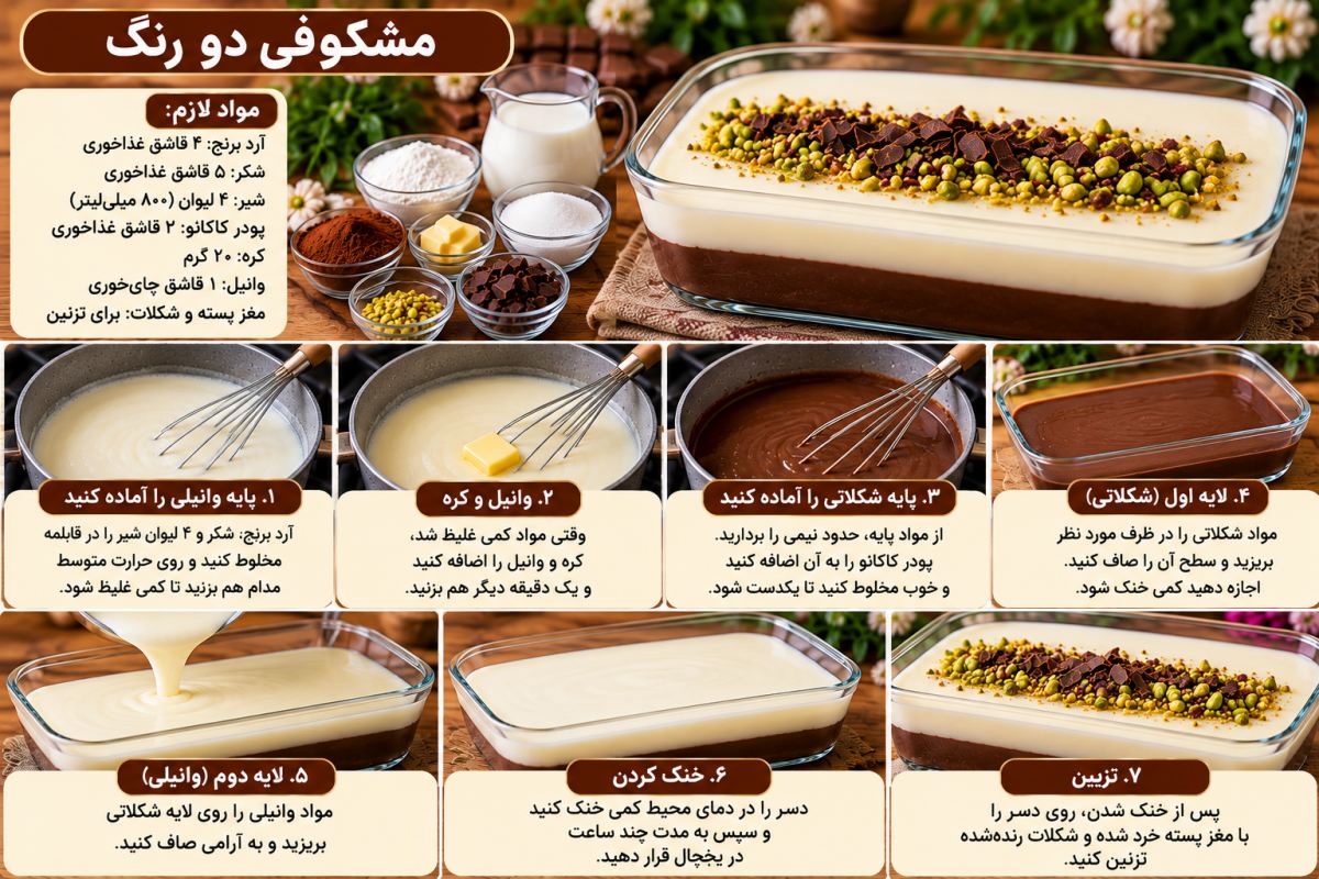 طرز تهیه ۵ مدل دسر مشکوفی با شیر و نشاسته؛ خوشمزه، اقتصادی و بدون فر