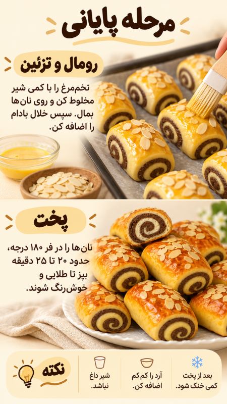 طرز تهیه نان فانتزی شکلاتی با طرح مارپیچ؛ ساده و خوشمزه