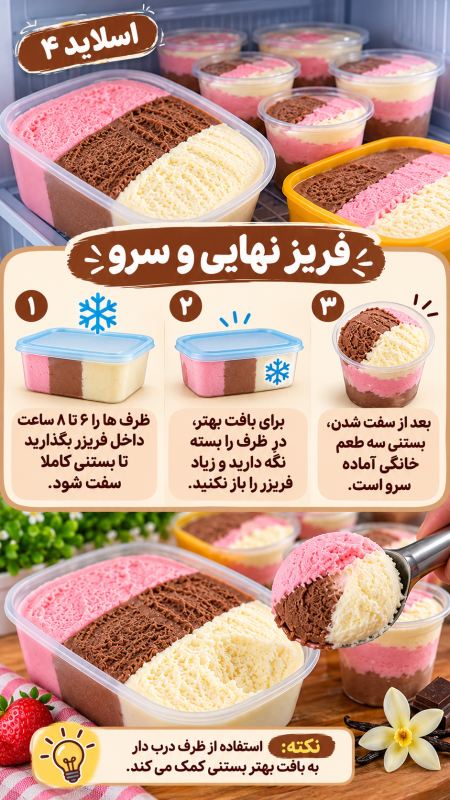 طرز تهیه بستنی سه طعم با یک مایه ساده؛ خوشمزه و بدون دستگاه