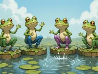 قصه کودکانه ماجرای قورباغه های جهنده و برگ نیلوفرآبی
