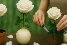 نحوه ریشه دار کردن گل رز چیده شده با پیاز / گل رز را مجدد در گلدان بکارید