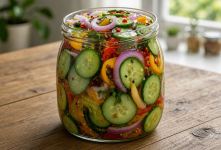 طرز تهیه ترشی خوشمزه و فوری با خیار و فلفل شیرین