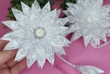 ساخت گل سر با روبان و مروارید / آموزش گل سر برای فروش