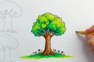 آموزش نقاشی درخت ساده برای کودکان