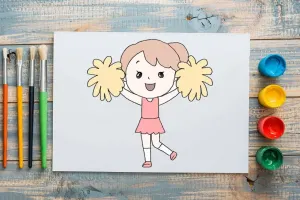 آموزش مرحله به مرحله نقاشی دختر شاد برای کودکان