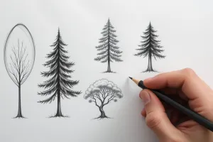 آموزش طراحی 8 مدل درخت ساده با مداد سیاه