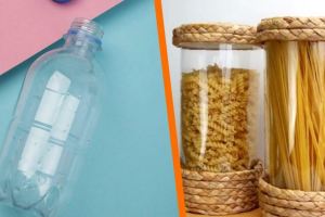 ساخت جای ماکارونی با بطری پلاستیکی و نخ گونی؛ یک نظم دهنده شیک و کم هزینه برای آشپزخانه!
