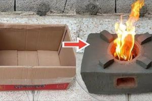ساخت اجاق چوبی با سیمان سیاه و جعبه میوه؛ ایده ای خلاقانه برای حیاط و فضای باز