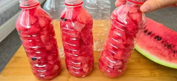 هندوانه اضافه را در بطری بریزید / طرز تهیه بستنی ترند تابستان با هندوانه و بطری پلاستیکی