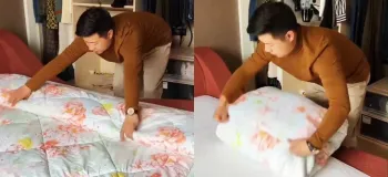 نحوه کم حجم کردن لحاف و روتختی / ترفند خلاقانه نظم دادن به کمد و لباس ها