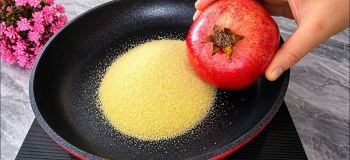 طرز تهیه حلوای انار و آرد سمولینا ترکیه ای با رنگ یاقوتی طبیعی