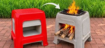 آموزش ساخت اجاق هیزمی با چهارپایه پلاستیکی و سیمان