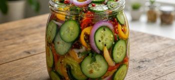 طرز تهیه ترشی خوشمزه و فوری با خیار و فلفل شیرین