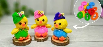 جوجه ی خیلی بامزه و آسان ساخته شده از کش موی رنگی امتحانش کن خیلی آسونه!