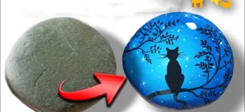 نقاشی گربه روی سنگ با رنگ روغن و هدیه دادن آن!