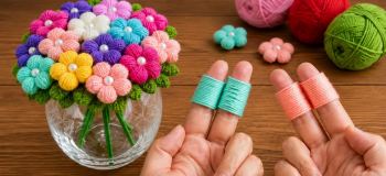 آموزش کامل ساخت گل کاموایی با انگشت (بدون نیاز به قلاب)