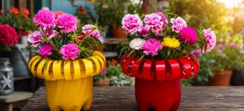 بطری نوشابه را دور نریزید! با یک برش ساده، گلدان رنگی و زیبا بسازید