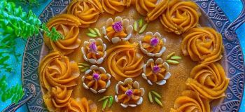 طرز تهیه حلوا نشاسته؛ حلوای لطیف و خوش رنگ با عطر زعفران و گلاب