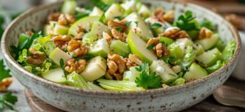 سالاد سیب و کرفس ترد؛ یک ترکیب خوشمزه و خنک با سیب، گردو و ماست