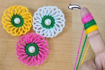 گلسازی با کاموا / نحوه ساخت گل های رنگی با انگشت و کاموا