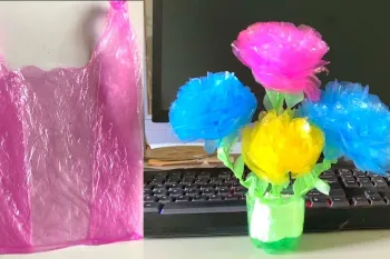 بازیافت کیسه پلاستیکی / ساخت گل های رنگارنگ برای روی میز