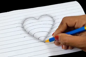 آموزش طراحی قلب سه بعدی روی برگه آچار فقط با ۱ مداد ساده