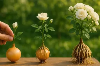نحوه کاشت و پروش گل رز با ۱ تکه پیاز / گل چیده شده را دوباره بکار